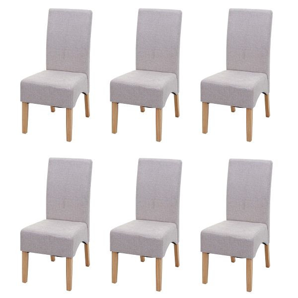 Mendler 6er-Set Esszimmerstuhl Latina, Küchenstuhl Stuhl, Stoff/Textil, creme beige, helle Beine, 3x74641