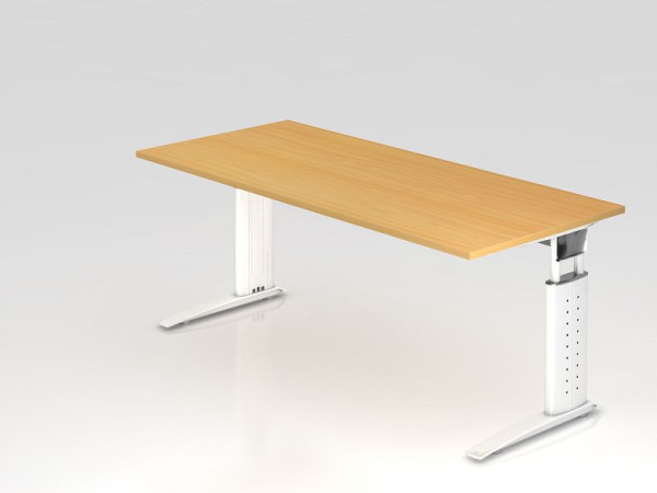 Hammerbacher Schreibtisch C-Fuß 180x80cm Buche/Weiß, Arbeitshöhe 68-86 cm einstellbar, VUS19/6/W