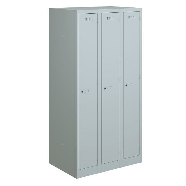Bisley Garderobenschrank Primary Locker 3 Abteile 900 mm, Farbe lichtgrau, PL3050T1645