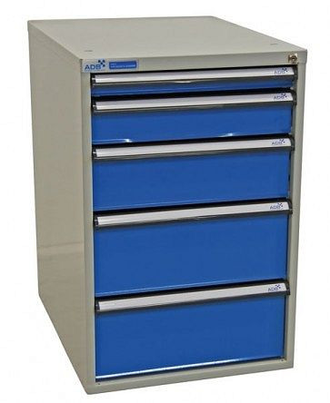 ADB Schubladenbox mit fünf Schubladen, Außenmaße Korpus HxBxT: 800x535x700 mm, Korpus: Lichtblau, 52515
