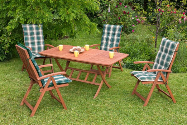 Merxx Cordoba Set 9-teilig, 4 Cordoba Klappsessel, 4 Wendekissen, grün kariert/uni, 1 Klappausziehtisch, ca. 110 (160) x 90 cm, 50056-100