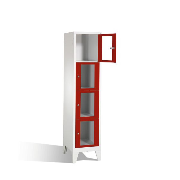 C+P Schließfachschrank Classic, H1850xB420xT500mm, Farbe: Lichtgrau / Rubinrot, 4 Fächer, 8010A124 S10001