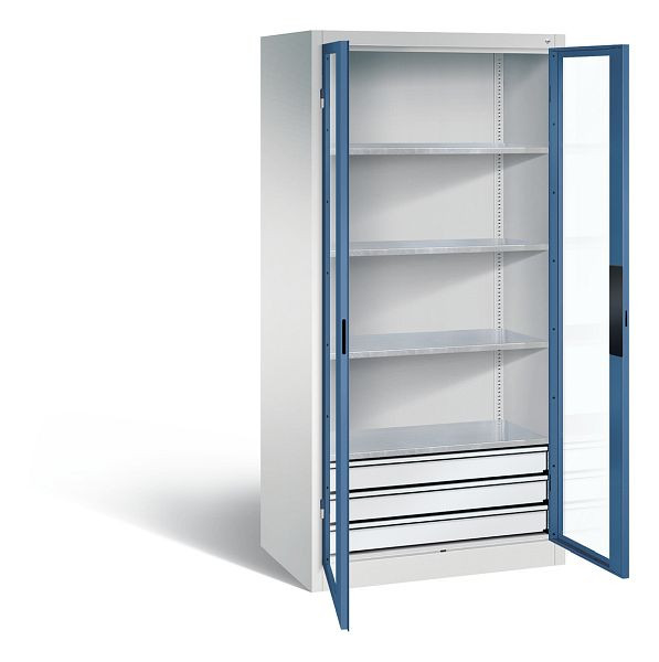 C+P Werkzeugschrank Acurado, H1950xB930xT600mm, Farbe: Lichtgrau / Fernblau, Muldengriff, 8922-553 S10047
