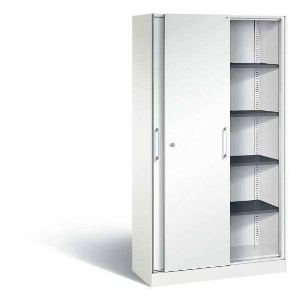 C+P Schiebetürenschrank Asisto, H1980xB1000xT435mm, Farbe: Verkehrsweiß, Bügelgriff, 5 OH, 142002-000 S10155