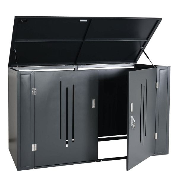 Mendler 2er-Fahrradgarage HWC-K64, Gerätehaus Fahrradbox mit Deckel, abschließbar Metall 121x202x100cm, anthrazit, 94695+94696+96667