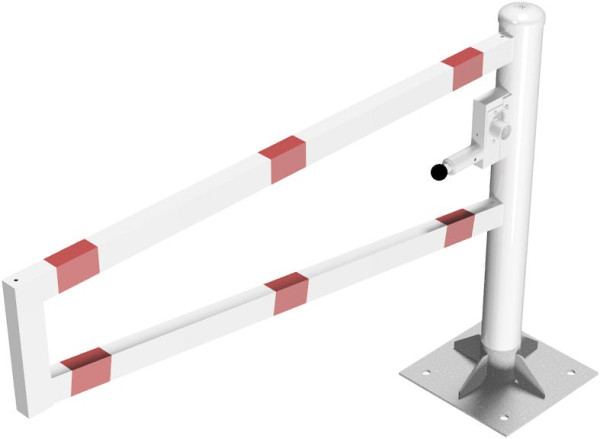Schake Drehbare Wegesperre, selbsteinrastende Verriegelung 1,50m mit Dreikantverschluss, weiß beschichtet mit rot reflektierenden Streifen, 4013_15FBP