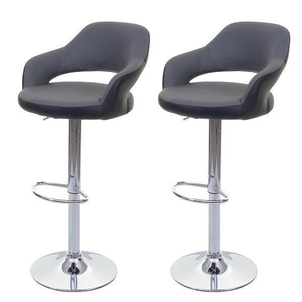 Mendler 2er-Set Barhocker HWC-F16, Barstuhl Tresenhocker Drehhocker, mit Lehne Kunstleder, grau-schwarz, 69262