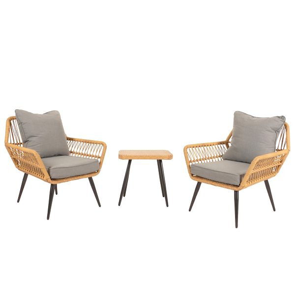 Mendler Poly-Rattan Garnitur HWC-N34, Balkon-Set Gartengarnitur Sitzgruppe Stuhl Beistelltisch, dunkelgrau, 105956