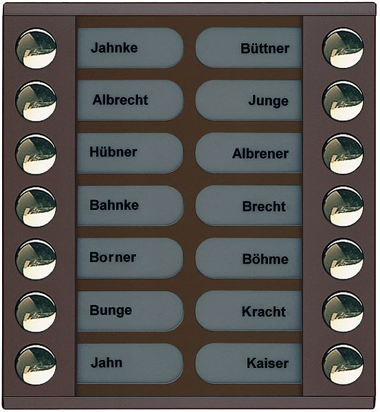 TCS Klingeltastenerweiterung für Audio Außenstation Serie PES/AVE 14 Klingeltasten (rechts-/linksbündig), AP bronze, PET14-EB/04
