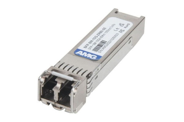 AMG Systems SFP+, 10Gb/s, Doppelfaser, Singlemode, 80km Reichweite Tx/Rx: 1550nm, LC, DDM, SFP-SM-10G-ZR80-55