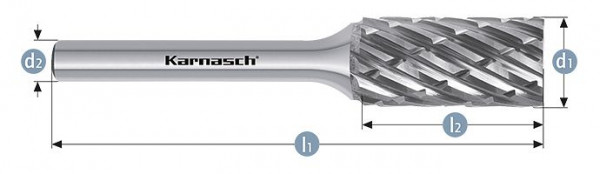 Karnasch Hartmetall-Frässtift unbeschichtet ZYA/ HP-8 d1= 10 / l2= 20 / d2= 6 / l1= 65mm, VE: 3 Stück, 114041020
