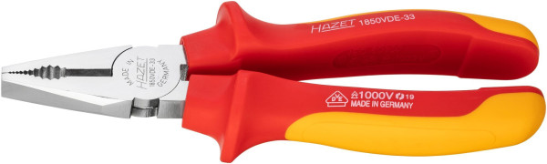 Hazet Kombi-Zange, schutzisoliert, Norm: IEC 60900:2018, DIN ISO 5746, Oberfläche: hochglanzverchromt, schutzisoliert, Länge: 180 mm, 1850VDE-33
