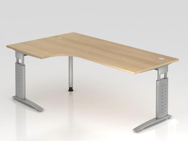 Hammerbacher Winkeltisch C-Fuß 200x120cm 90° Eiche/Silber, Winkelform 90°, horizontale Kabelwanne, links oder rechts montierbar, VUS82/E/S