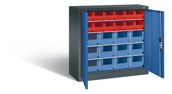 C+P Magazinschrank Serie 13, H1000xB1000xT420mm, Farbe: Anthrazitgrau / Enzianblau, Muldengriff, 133944-23 S10016