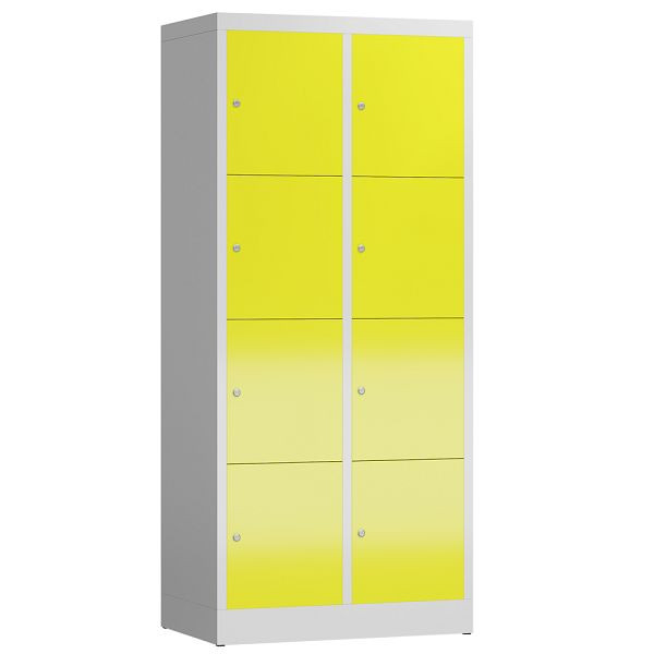 Lüllmann ClassiX Schließfachschrank, 2 Abteile à 4 Fächer, 1800 x 800 x 500 mm, lichtgrau/zinkgelb, X-523426