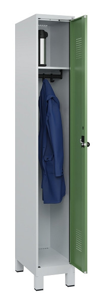C+P Spind Evolo PLUS, mit Füßen, 1 Abteil, 1950x300x500mm, 7035/6011, Verschluss Drehriegel, Ablageböden 1, 049010-10 S10011