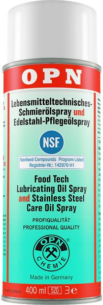 OPN Lebensmitteltechnisches-Schmierölspray, und Edelstahl-Pflegeölspray H1, NSF-registriert, 400 ml Inhalt, VE: 12 Dosen, 61654