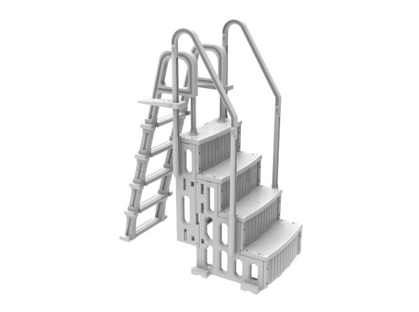 OKU Pooltreppe 4-stufig aus Kunststoff mit 5 Stufiger Leiter für Aufstellpools mit Beckentiefe max. 1,45 m, 500432