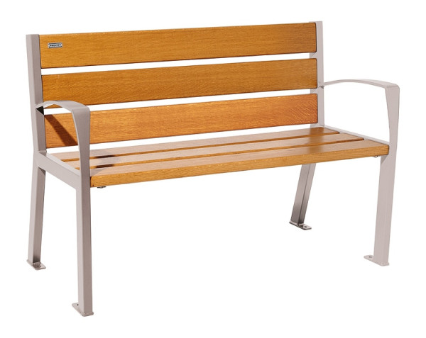 Procity Sitzbank Silaos 6 Holzlatten, 1200 mm, Mit Armlehne, Holz & Stahl, helle Eiche/RAL 7044, 209611.7044.CHEC