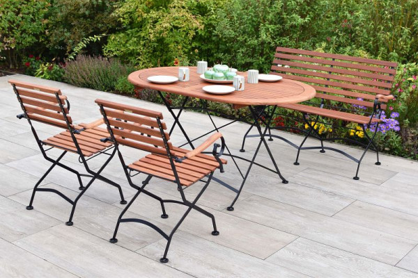 Merxx Schlossgarten Set 4-teilig, 2 Schlossgarten Klappsessel, 1 Schlossgarten Klappbank, 1 Schlossgarten Klapptisch, oval, 140 x 90 cm, 50134-217