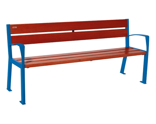Procity Sitzbank Silaos 5 Holzlatten, 1800 mm, Mit Armlehne, Holz & Stahl, Mahagoni/RAL 5010, 209512.5010.ACAJ