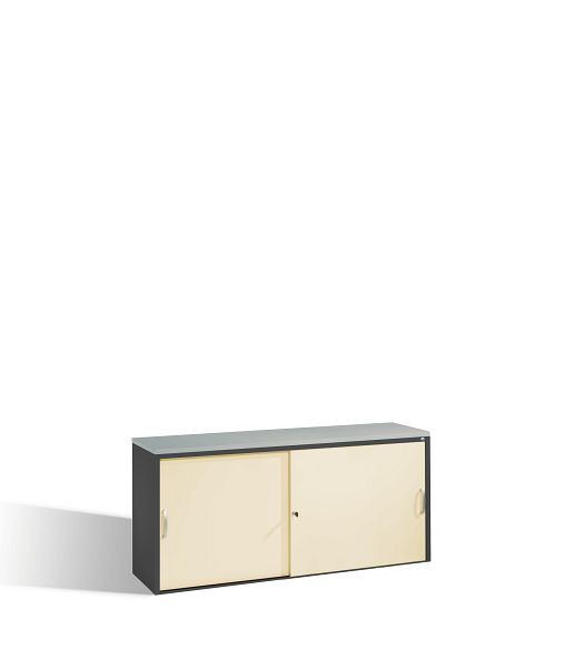 C+P Sideboard mit Schiebetüren Acurado, H720xB1600xT400mm, Farbe: Schwarzgrau / Perlweiß, Bügelgriff, 2 OH, 5724-00 S10112