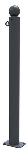 Schake Absperrstilpfosten Typ 475PB -ortsfest- zum Aufdübeln, Ø 76mm, mit Kugelkopf, beschichtet RAL 7016, mit 1 Öse, 475PB+1