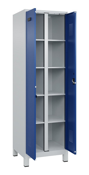 C+P Wäsche-Spind Evolo PLUS, mit Füßen, 2 Abteile, 1950x600x500mm, 7035/5010, Verschluss Zylinderschloss, 049012-20B S10033