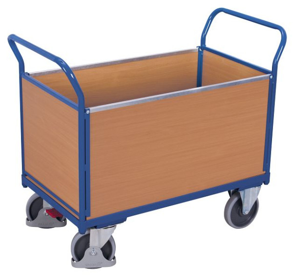 VARIOfit Vierwandwagen mit Holz, Ladefläche: 1.000 x 650 mm, RAL 5010 enzianblau, sw-700.400