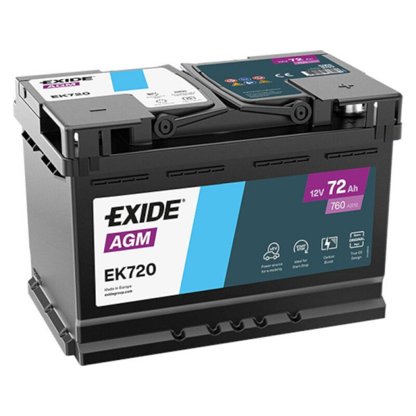 Exide AGM Autobatterie DIN L3 12V 72Ah 760A, EK720
