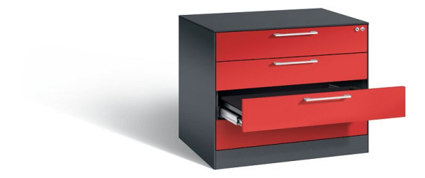 C+P Karteischrank Asisto, H710xB800xT600mm, Farbe: Schwarzgrau / feuerrot, Bügelgriff, 146273-424 S10015