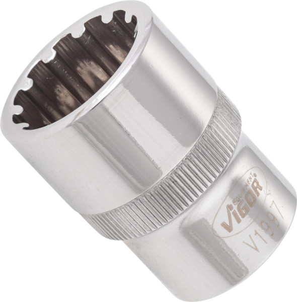 VIGOR Multiprofil Steckschlüsseleinsatz, Vierkant hohl 12,5 mm (1/2 Zoll), Multiprofil, 19 mm, VE: 10 Stück, V1997