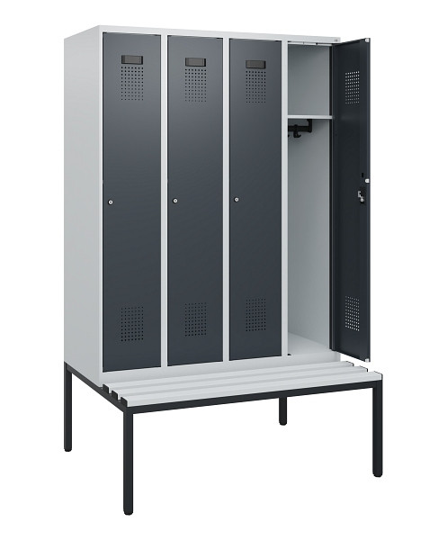 C+P Spind Evolo PLUS, 4 Abteile, 1950x1200x815mm, 7035/7016, Zylinderschloss, Material Sitzfläche Kunststoff, Sitzbank, 0490505-40 S10093