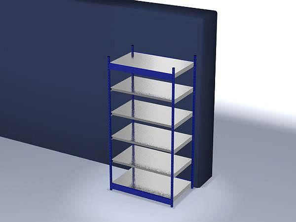 hofe Fachboden-Grundregal, 2500x800x1300 mm, 6 Fachebenen, verzinkt / RAL 5010, 200 kg Fachlast, 1800 kg Feldlast, einseitige Bedienung, RFG258013ME