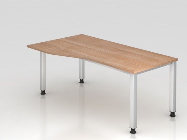 Hammerbacher Schreibtisch 4-Fuß eckig 180x100/80cm Nussbaum, Freiform, links oder rechts montierbar, VQS18/N/S