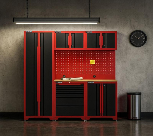 FEISTOS Werkstatteinrichtung Novo 1, Metall Werkzeugschrank schwarz & rot, 45,7x198x198cm, FE1011