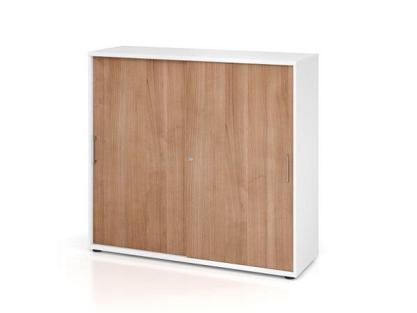 Hammerbacher Schiebetürschrank 1753S BS, 3 OH, Korpus: Weiß / Front: Nussbaum, 120 x 40 x 110 cm (BxTxH), V1753S/W/N/BS