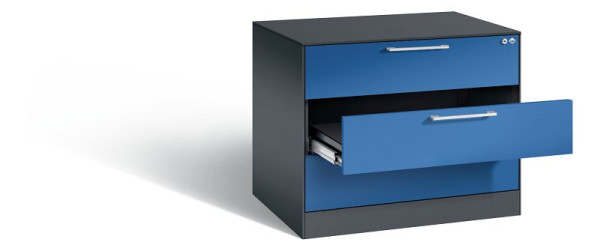C+P Karteischrank Asisto, H710xB800xT600mm, Farbe: Schwarzgrau / Enzianblau, Bügelgriff, 146273-323 S10110