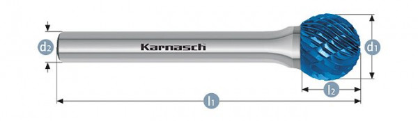 Karnasch Hartmetall-Frässtift Blue-Tec beschichtet KUD/ HP-3 d1= 25,0 / l2= 22 / d2= 8 / l1= 68mm, 115031120