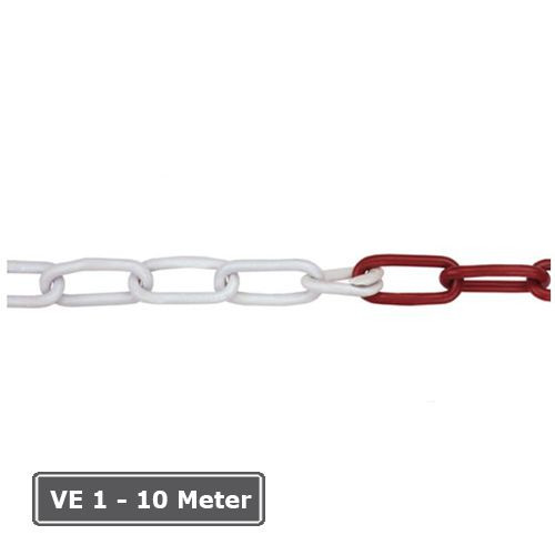 Absperrkette aus Stahl (verzinkt und geschweißt), Stärke 5mm, rot/weiß, kunststoffbeschichtet, Meterware, 14360