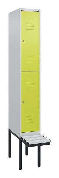 C+P Doppelstöckiger Spind Classic PLUS, 2120x300x815mm, 7035/0024, Zylinderschlösser, mit Untergestell und schwebender Sitzfläche, 0803407-10 S10025