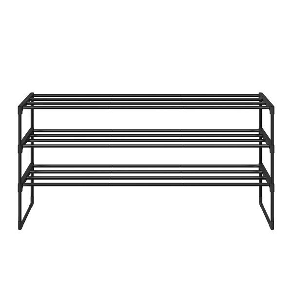SONGMICS 3-stöckiges Schuhregal, Schuhaufbewahrungsorganizer, Platz für 15 bis 18 Paar Schuhe, stapelbares Schuhregal, 116 x 30 x 55 cm, schwarz, LSA033B01