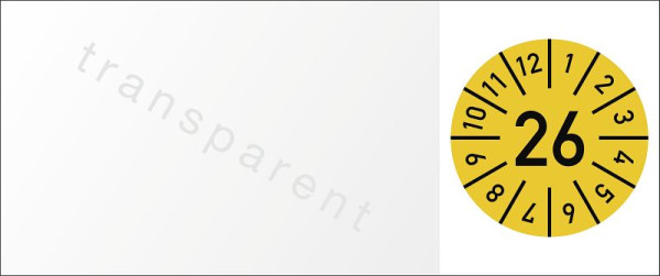 Moedel Kabelprüfplakette Jahr 2026 mit Monaten, Folie, 60x25 mm, VE: 10 Stück/Bogen, 105488