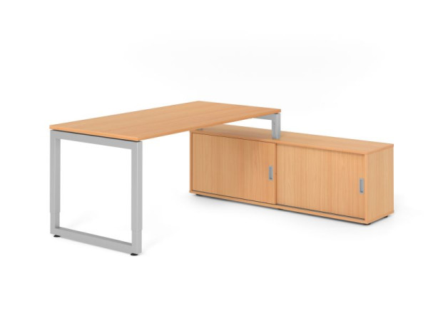 Hammerbacher Aufsatz-Schreibtisch RSE16, 160x80cm, Platte: Buche, 25mm dick, Rahmen Silber, höheneinstellbar, Buche / Buche, VRSE16SB/6/S/6/6