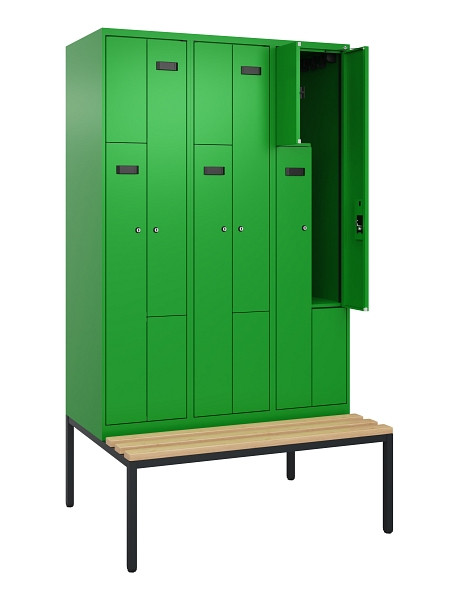 C+P Z-Spind Evolo PLUS, Bank, 6 Fächer, 2120x1200x815mm, 6037/6037, Zylinderschloss, Sitzfläche Buche-Hartholz, Sitzbank, 0490537-326 S10053