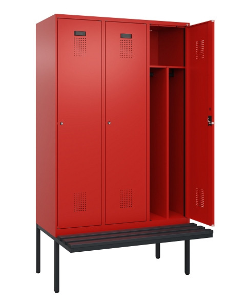 C+P Spind Evolo PLUS, 3 Abteile, 2120x1200x815mm, 3020/3020, Haken 4, Zylinderschloss, Sitzfläche Kunststoff, Trennwand, 0490407-32F S10105