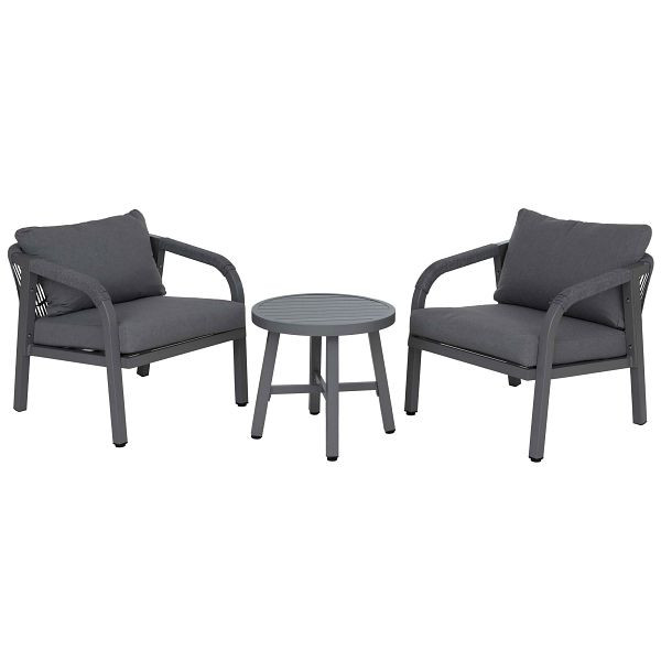 Mendler Aluminium Lounge-Set HWC-P82, Gartengarnitur Balkon-Set Stuhl Tisch, Stoff/Textil (220g/m²), dunkelgrau, 120111+120112
