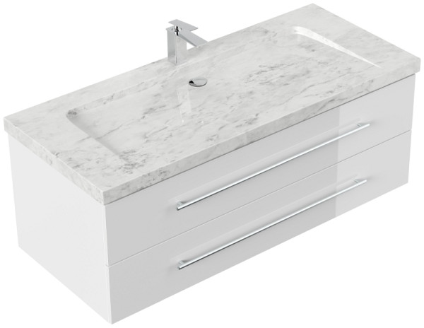 Posseik Badmöbel Marmor Carrara White YAMO 130 cm 1 Hahnloch SoftClose weiß hochglanz, YAMO130031000002DE