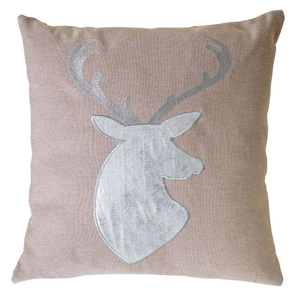 Mendler Deko-Kissen Hirsch, Sofakissen Zierkissen mit Füllung, braun Glanz-Effekt 45x45cm, 51876