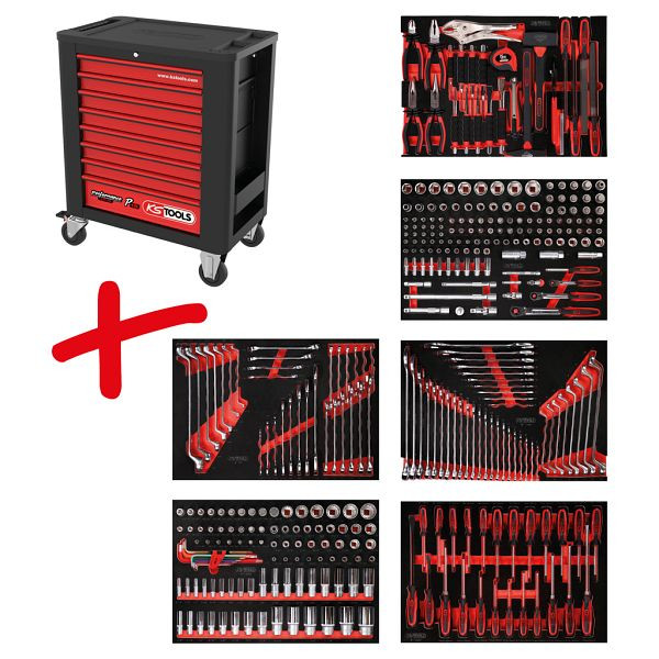KS Tools PERFORMANCEplus Werkstattwagen-Satz P15, mit 366 Werkzeugen und 6 Schubladen, 815.6366